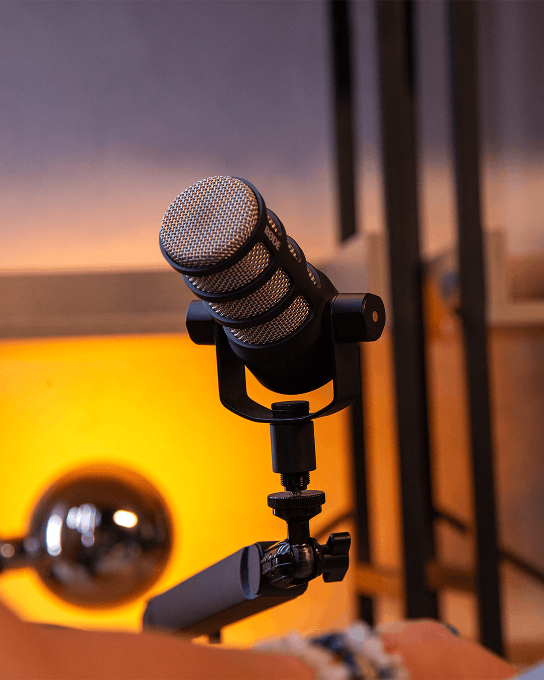Close-up professional podcast microphone setup at Kennington Podcast Studios