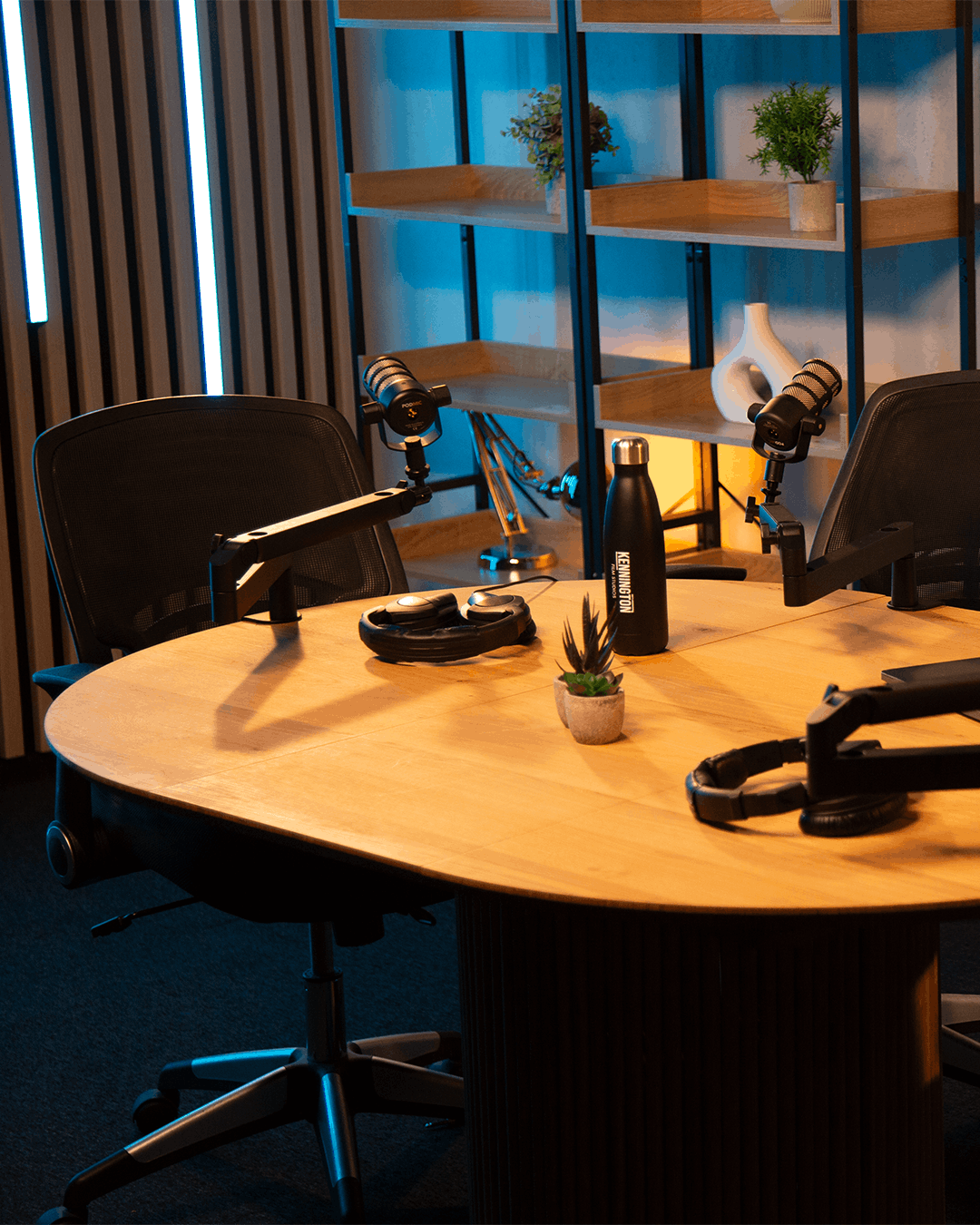 Portrait-format podcast studio setup at Kennington Podcast Studios